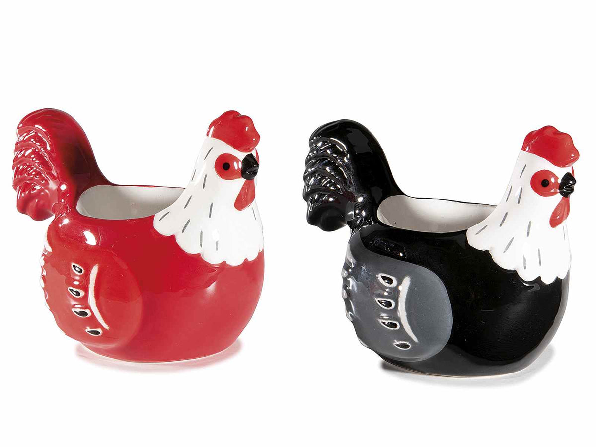 Gallina portauova adatto al contatto alimentare in ceramica lucida colorata, set da 6 pezzi, cm 7 x 10 x 7,5 H