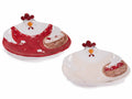 Piatti decorativi in ceramica a forma di gallina con cresta e con decori cesto, set da 4 pezzi, cm 20 x 21 H
