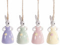 Conigliette di Pasqua con vestito colorato pastello e fiori in rilievo, set da 8 pezzi, Ø 3,5 cm x 8 H