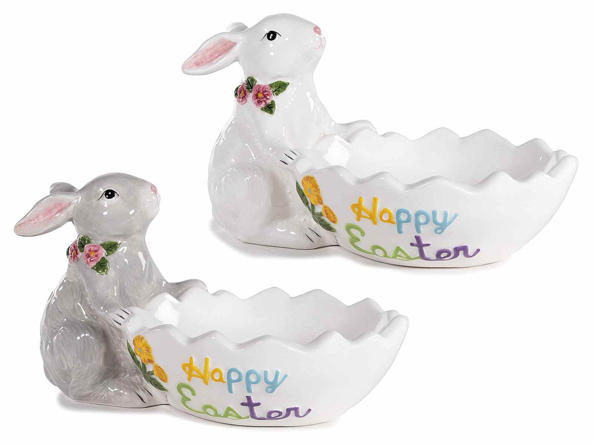 Contenitori in ceramica a forma di uovo pasquale con scritta Happy Easter, set da 4 pezzi, cm 18,5 x 11 x 10,5 H