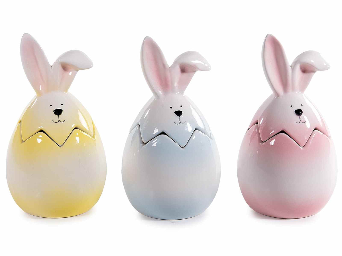 Contenitori a coniglietto pasquale / uovo in ceramica con coperchio con orecchie, set da 6 pezzi, Ø 9 cm x 16,5 H