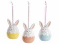 Coniglietti pasquali nell'uovo in ceramica da appendere, set da 6 pezzi, Ø 4,5 cm x 7 H