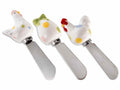 Coltelli da formaggio in acciaio con decorazione pasquale in ceramica a uovo, set da 6 pezzi, cm 4 x 10,5 H