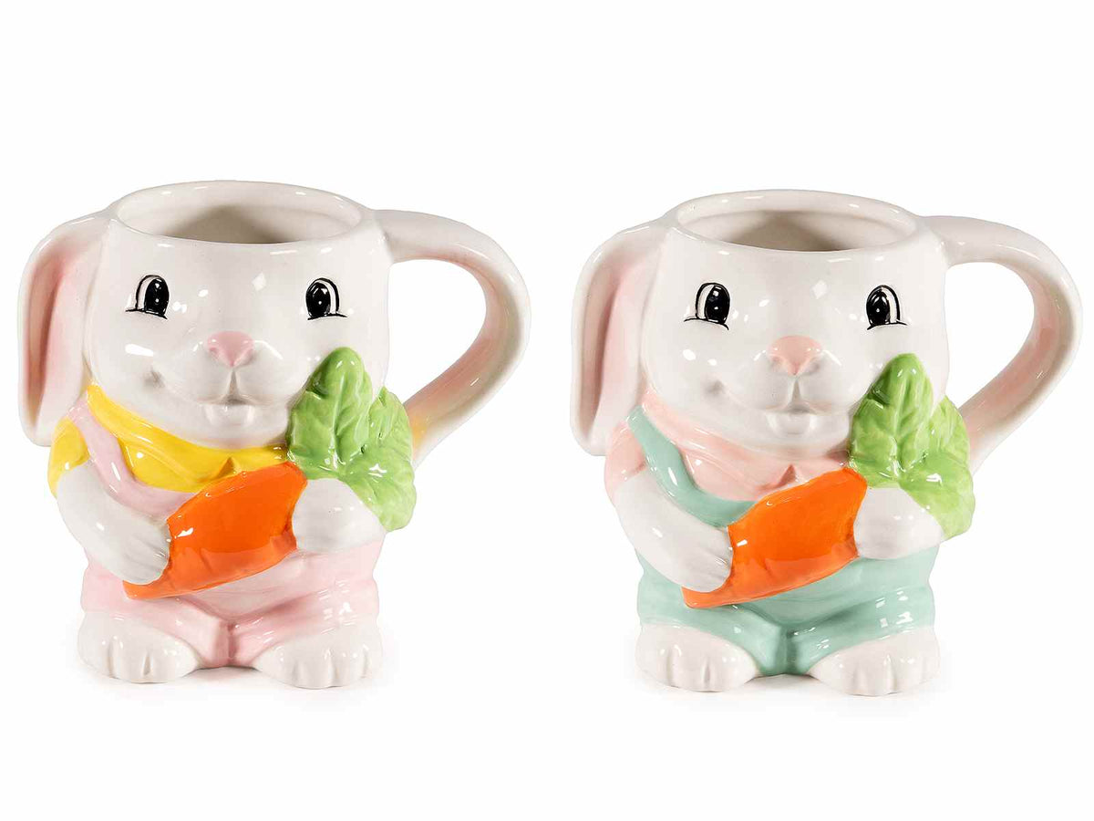 Tazze pasquali a coniglietto con carota in ceramica e dettagli in rilievo, set da 4 pezzi, Ø 9 cm x 12 H