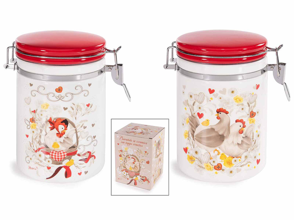 Barattoli / contenitori / biscottiere adatte all'uso alimentare in ceramica, set da 4 pezzi, cm 14 x 10 x 16 H