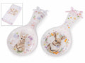 Poggiamestolo di Pasqua in ceramica con stampa coniglietti, fiocchetto, set da 8 pezzi, cm 11,5 x 24 H