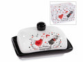 Vassoio portaburro con coperchio in ceramica con stampa gallinelle e confezione, set da 4 pezzi, cm 17 x 12 x 8,5 H