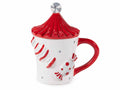 Tazze di Natale in ceramica con decori in rilievo a caramelle e coperchio, set da 4 pezzi, Ø 9,5 cm x 10 H