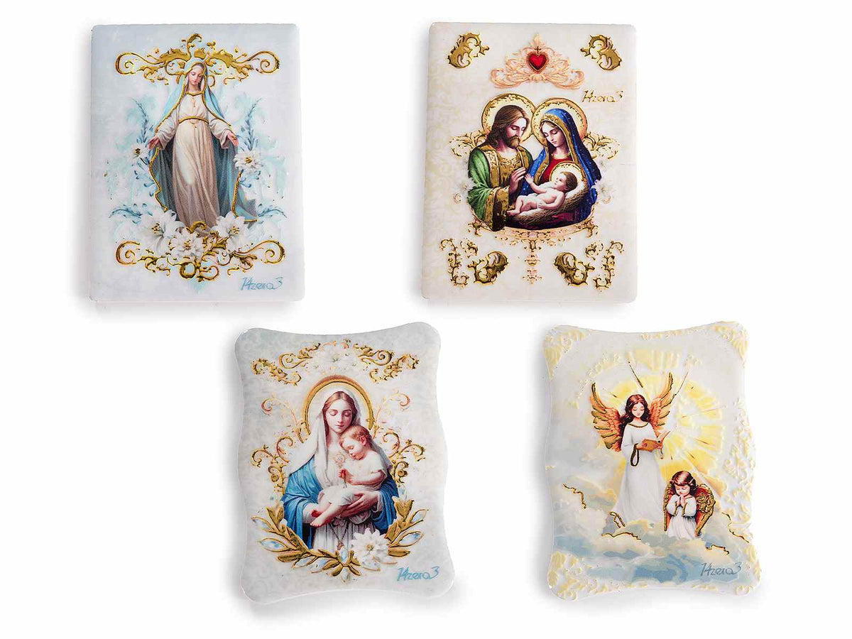Magneti / calaminte in ceramica con stampa religiosa / Sacra Famiglia, set da 24 pezzi