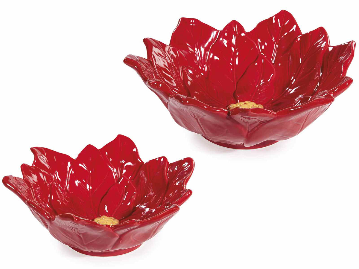 Contenitore / vassoio stella di Natale in ceramica con rilievi in set da due, Grande: cm 20x18,5x7,5 H