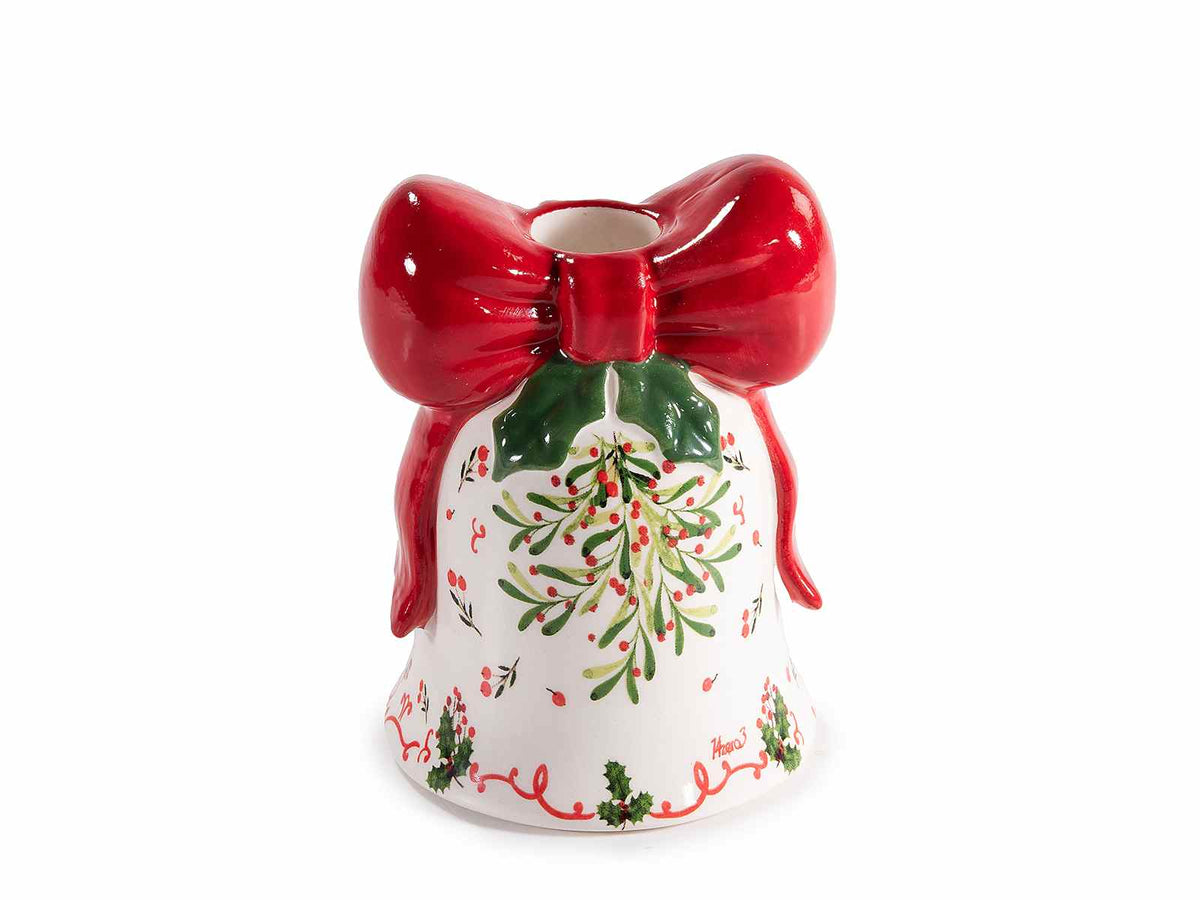 Portacandela di Natale in ceramica a forma di campana con decori rilievo, set da 4 pezzi, Ø 8 cm x 10,5 H