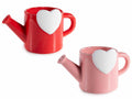 Annaffiatoi / vasi in ceramica colorata con cuore bianco in rilievo, per San, set da 6 pezzi, cm 20,5 x 11 x 11,5 H