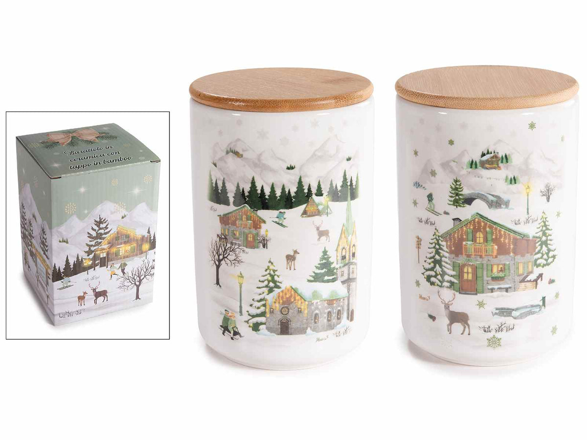 Barattoli / contenitori / biscottiere alimentari in ceramica con decori, set da 4 pezzi, Ø 10 cm x 15,5 H