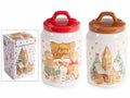 Barattoli / contenitori / biscottiere alimentari in ceramica con decori omini, set da 4 pezzi, Ø 10 cm x 17 H