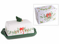 Set di 4 portaburro adatto al contatto alimentare con coperchio con albero di Natale. Realizzato in ceramica con decori natalizi colorati con motivi agrifoglio, cm 19,5 x 12,5…