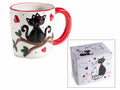 Tazze in ceramica con decoro gatti e cuoricini rossi in rilievo in confezione, set da 4 pezzi, Ø 8,5 cm x 9 H