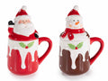 Tazze natalizie decorate con effetto colata dolcetto, agrifoglio e Babbo Natale, set da 4 pezzi, Ø 9 cm x 10 H