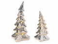 Alberi natalizi decorativi in ceramica dorata con luci LED in set da due pezzi, Grande: cm 13x13,5x24,5 H
