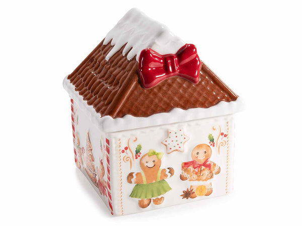 Barattoli / biscottiere / contenitori portadolci ad uso alimentare in ceramica, set da 2 pezzi, cm 13 x 13 x 16 H