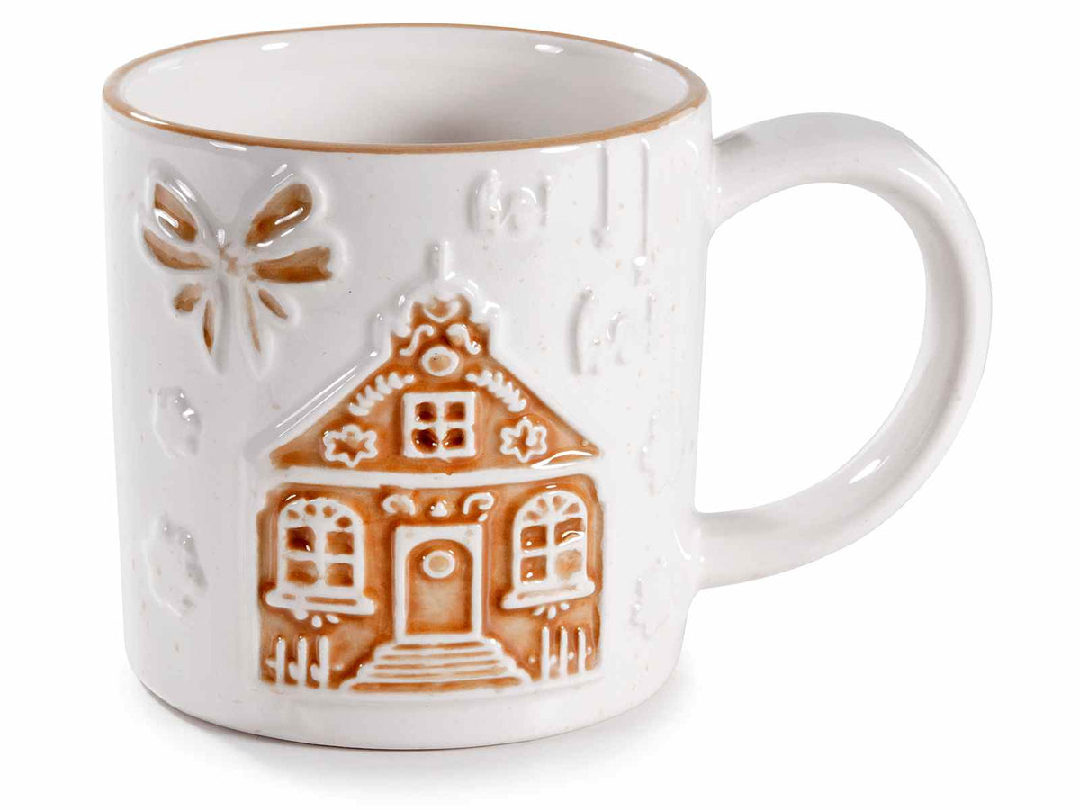 Tazza di Natale in ceramica realizzata con ceramica colorata lucida con casetta, set da 4 pezzi, Ø 9 cm x 9 H