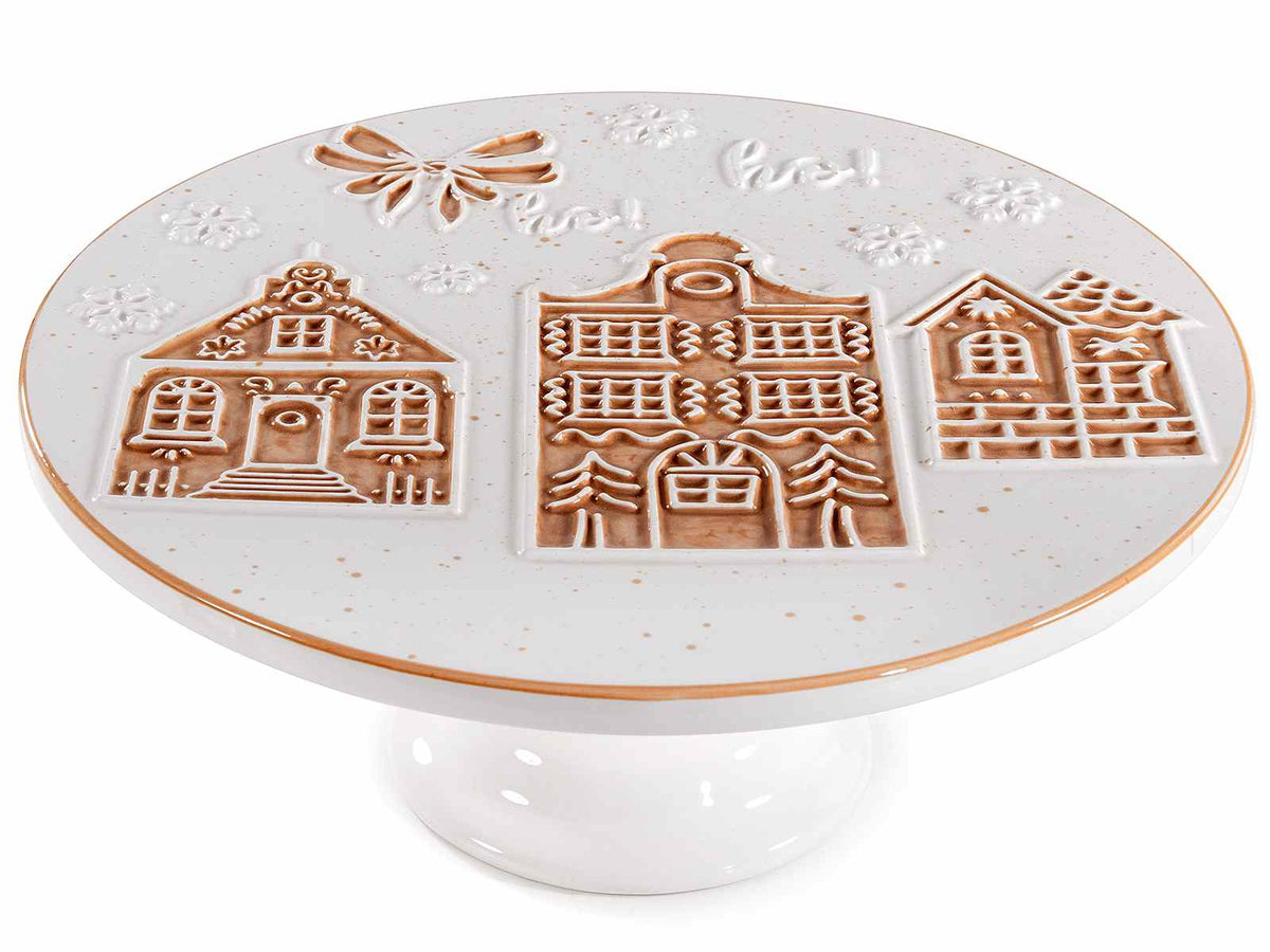 Alzatina di Natale adatta al contatto alimentare in ceramica lucida con decori, set da 2 pezzi, Ø 25 cm x 10,5 H