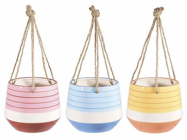Vasi colorati in ceramica con corda da appendere, in assortimento casuale, set da 4 pezzi, Ø 15 cm x 12,5 H