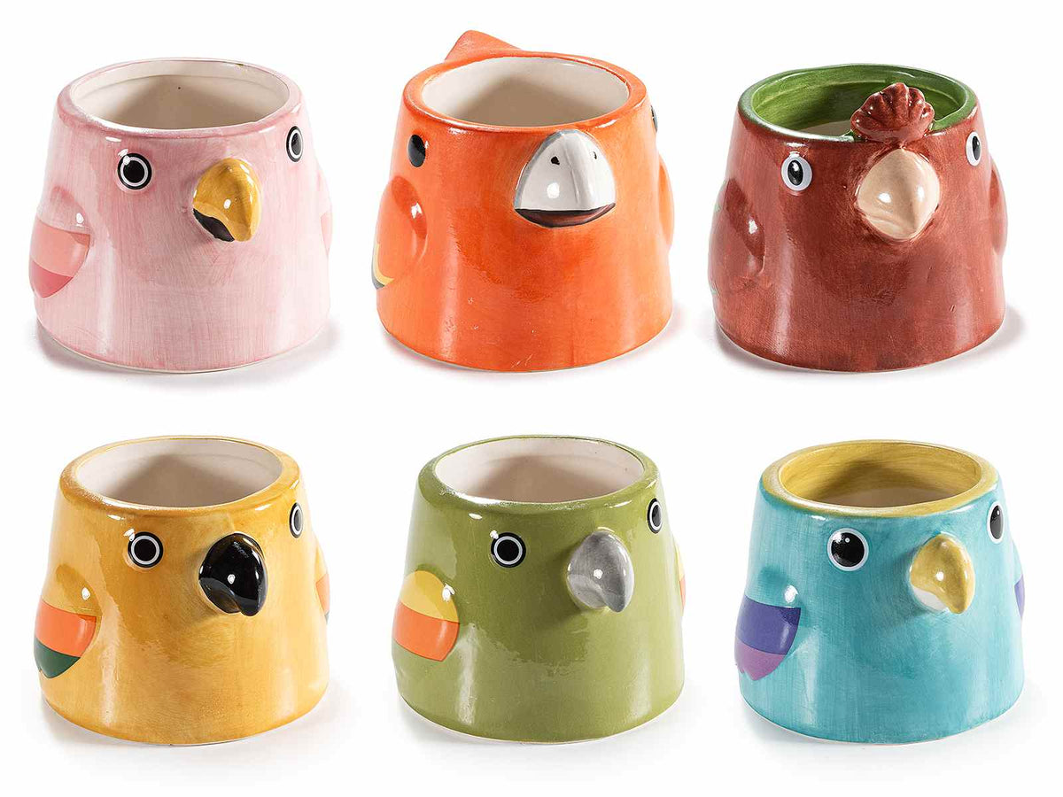 Vasetti a pappagallo in ceramica colorata lucida, set da 6 pezzi, Ø 8,5 cm x 6,5 H