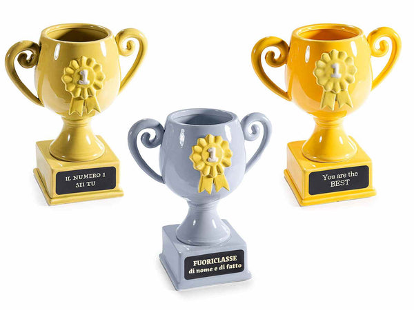 Vasi in ceramica a forma di coppa Number One con scritte simpatiche, perfetta, set da 3 pezzi, cm 15 x 10 x 17 H