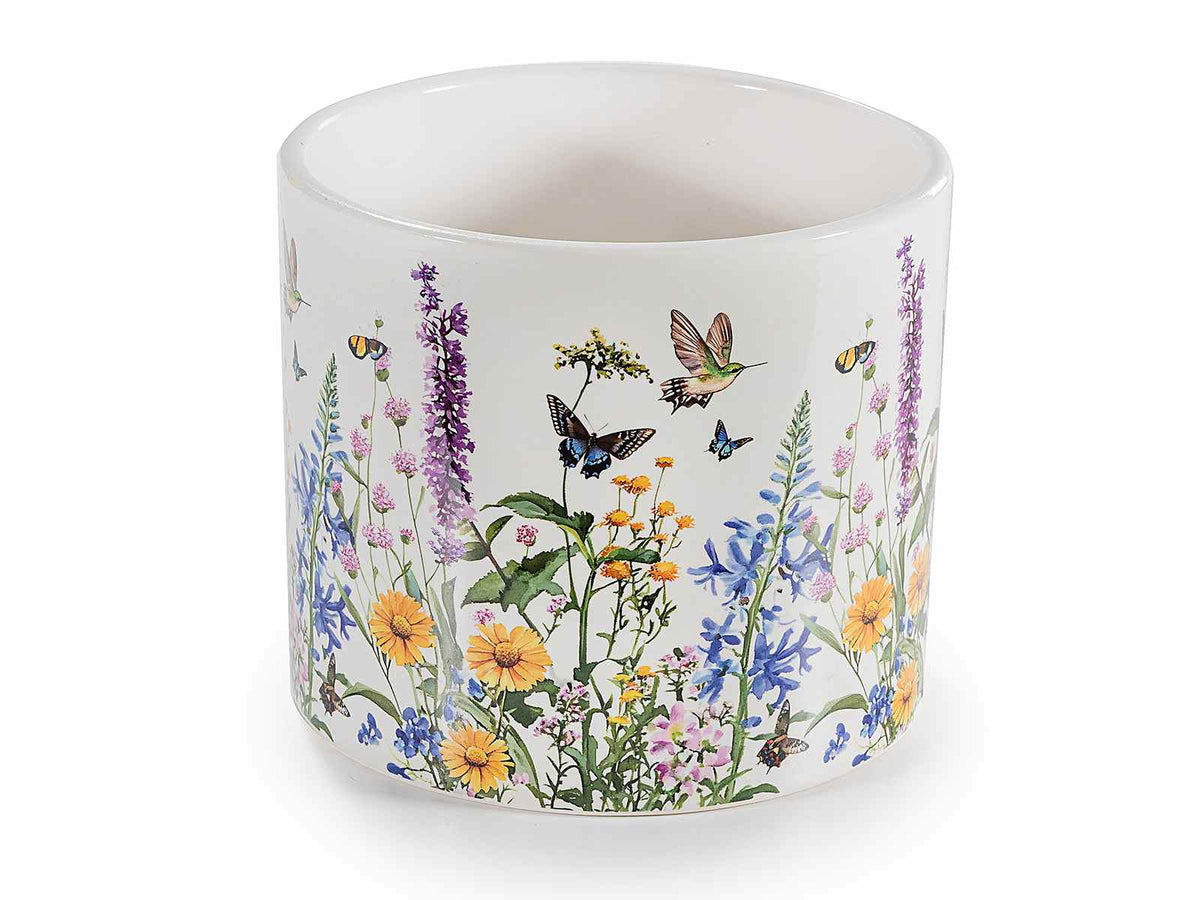 Vasi in ceramica lucida con decori floreali, set da 4 pezzi, Ø 13 cm x 11 H