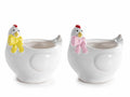 Vasetti a contenitore in ceramica a forma di gallina con fiocco colorato, set da 12 pezzi, cm 10,5 x 8,5 x 10 H