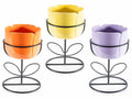 Vasi in ceramica colorata a tulipano su base a stelo in metallo nero, set da 6 pezzi, Ø 11,5 cm x 17,5 H