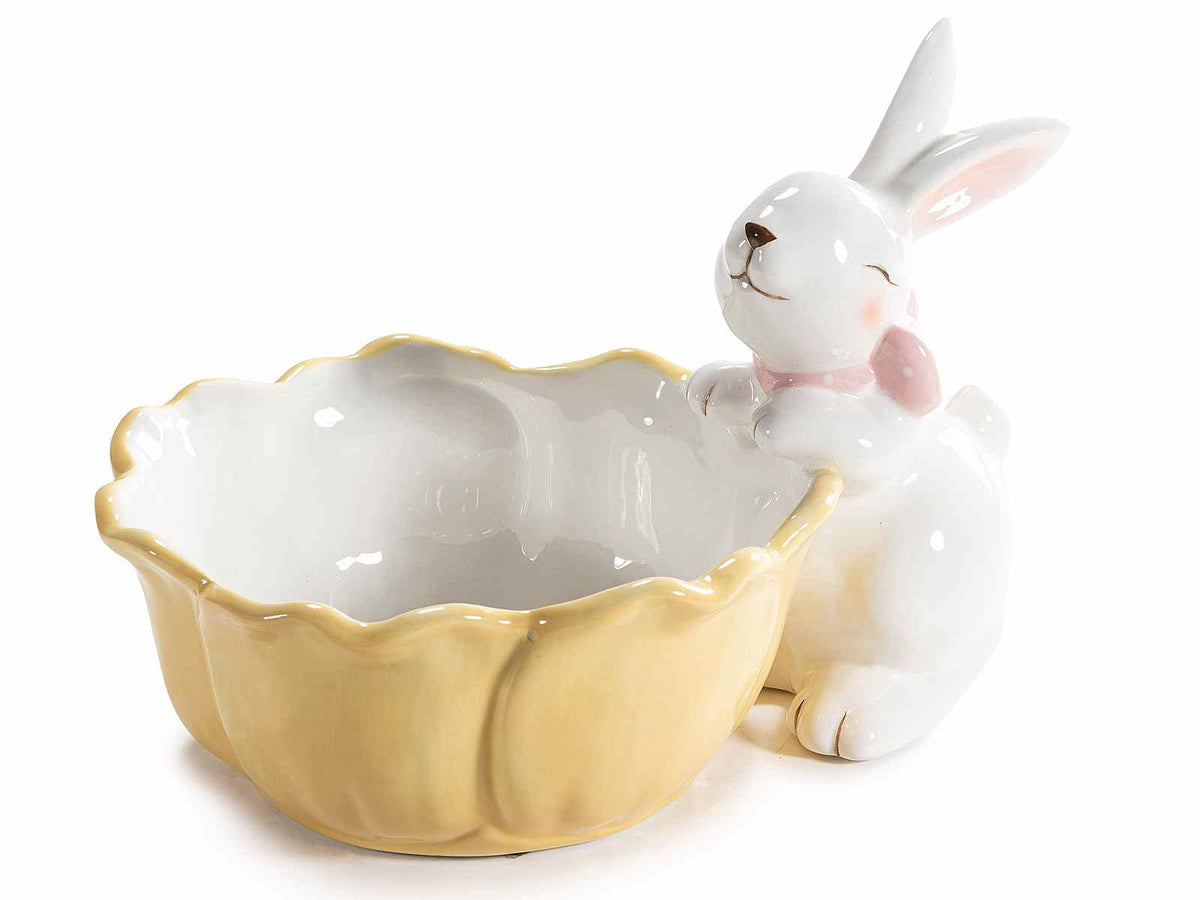 Contenitori a cestino / fruttiera in ceramica colorata a forma di fiore, set da 2 pezzi, cm 16,5 x 22 x 15 H