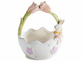 Cestini a forma di uovo pasquale in ceramica con coniglio e fiori in rilievo, set da 2 pezzi, Ø 14 cm x 18,5 H