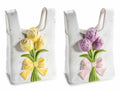 Vasoi in ceramica a borsetta / cestino con tulipani colorati in rilievo, set da 2 pezzi, cm 14,5 x 9,5 x 20,5 H