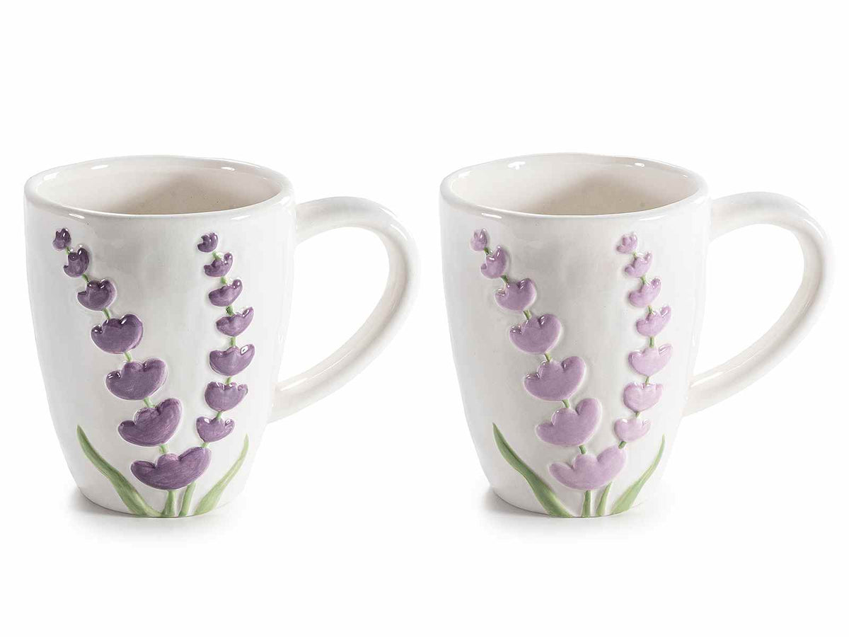 Tazze in ceramica con fiori di lavanda in rilievo, set da 4 pezzi, Ø 8,5 cm x 10 H