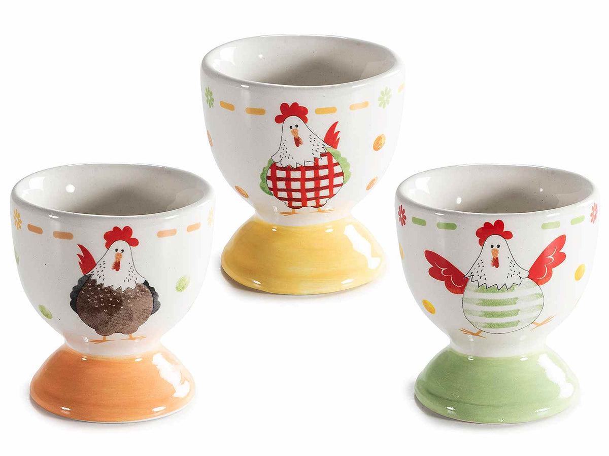 Portauovo adatti al contatto alimentare in ceramica colorata con decori, set da 9 pezzi, Ø 5,5 cm x 6 H