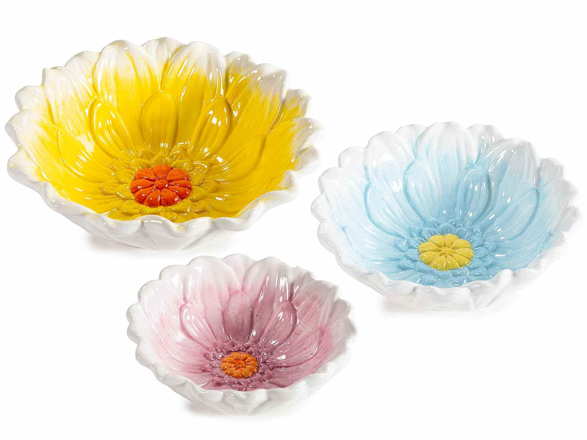 Ciotole in ceramica colorata a forma di fiore con rilievi, Grande: Ø 21 cm x 7 H