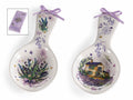 Poggiamestolo in ceramica con decori lavanda e fiocco,in confezione regalo, set da 8 pezzi, cm 11,5 x 24,5 H
