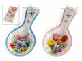 Poggiamestolo in ceramica con decori floreali e fiocco, in confezione regalo, set da 8 pezzi, cm 11,5 x 24,5 H