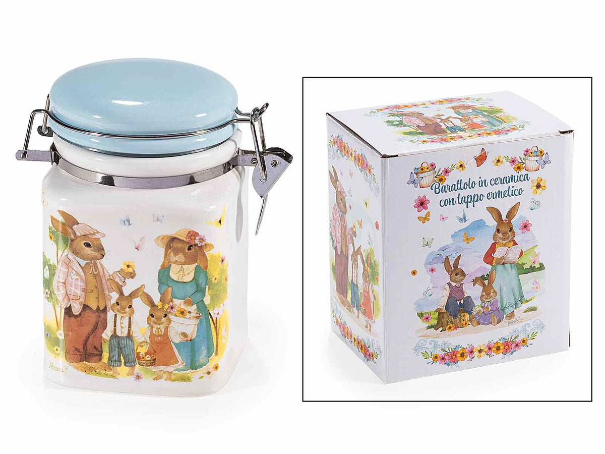 Barattoli pasquali adatti al contatto alimentare in ceramica ermetico, set da 4 pezzi, cm 13 x 9,5 x 15 H