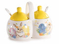 Set cucina a doppia zuccheriera in ceramica colorata con cucchiaini e manico, set da 4 pezzi, cm 16,5 x 9,5 x 12,5 H