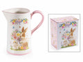 Brocche alimentari di Pasqua realizzate in ceramica con decorazioni coniglietti, set da 2 pezzi, cm 17,5 x 10,5 x 18 H