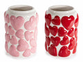 Vasi in ceramica con decori a cuore rosa e rossi in rilievo, set da 2 pezzi, Ø 14,5 cm x 20 H
