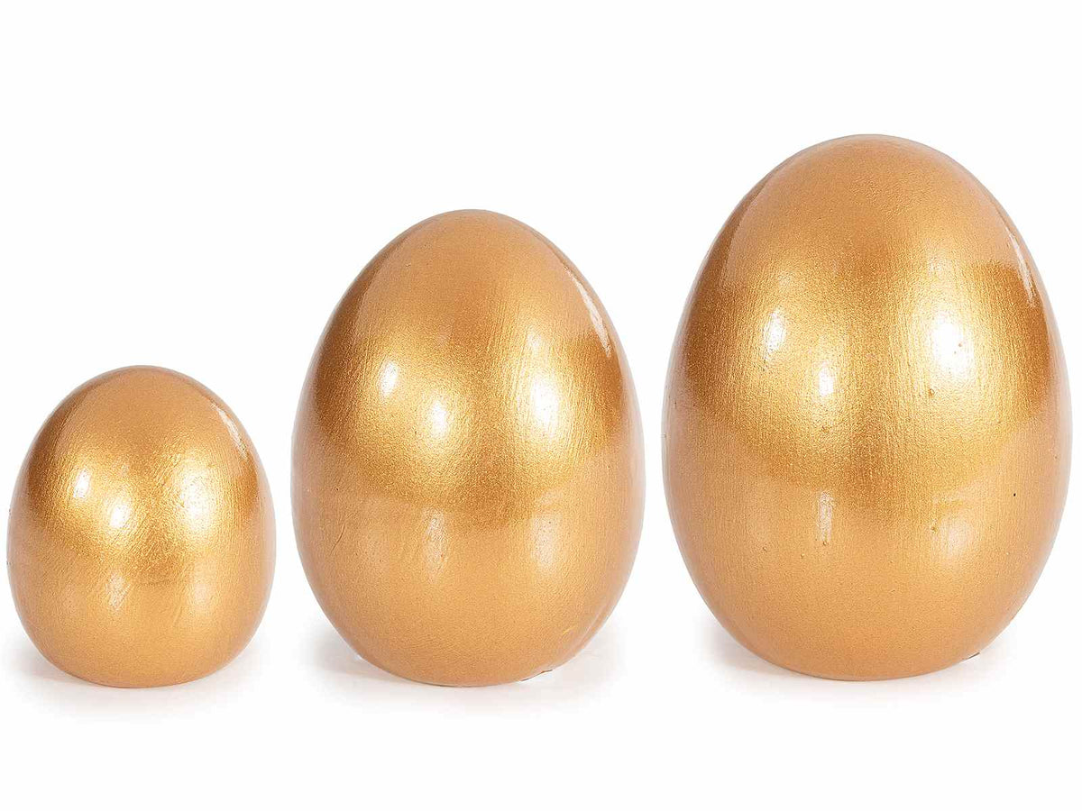 Uova decorative di ceramica in simil oro lucido, set da 2 pezzi, Grande: Ø 7 cm x 8,5 H