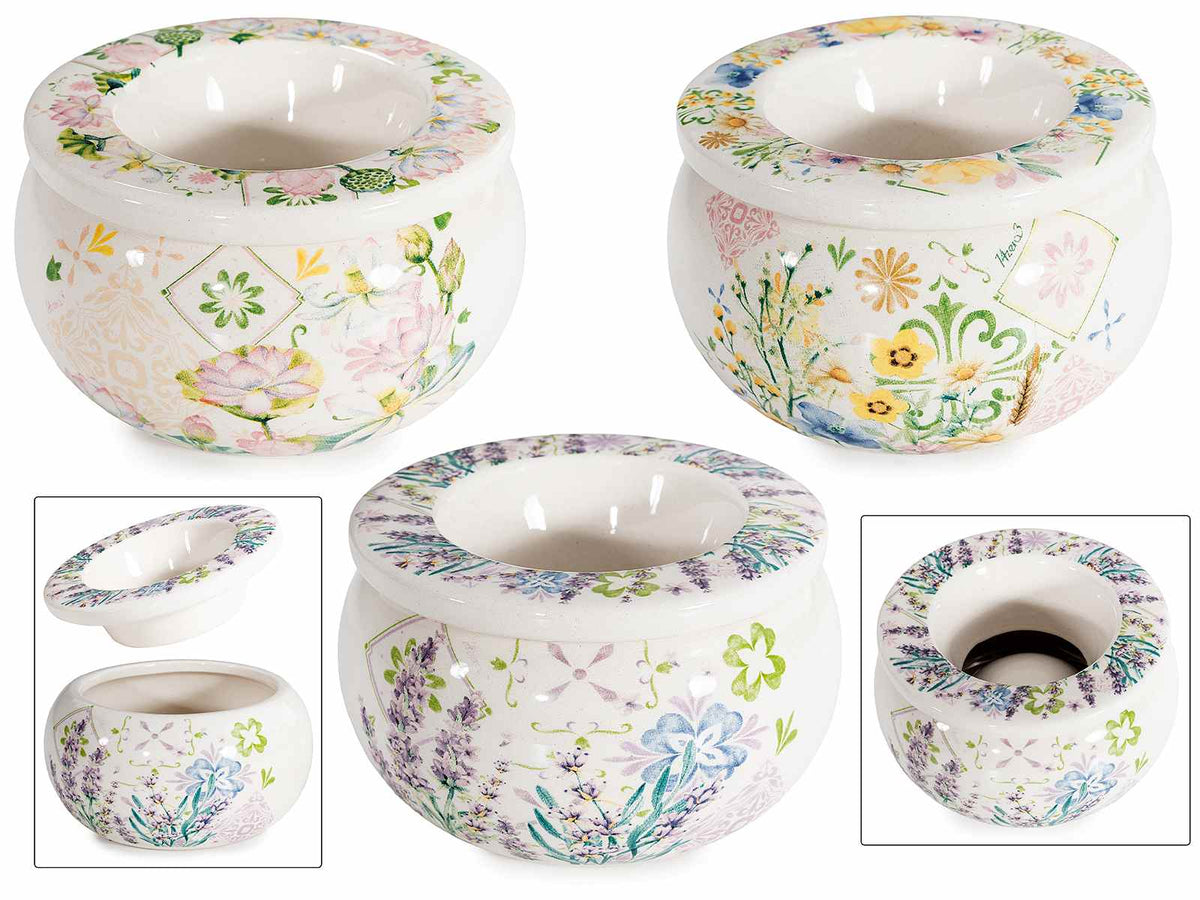 Posacenere in ceramica antivento colorata con decori floreali, set da 6 pezzi, Ø 10 cm x 6 H