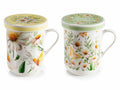 Tazze in porcellana con coperchio e decori camomilla, set da 4 pezzi, Ø 7,5 cm x 10,5 H