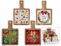 Taglieri natalizi in legno di acacia e ceramica con manico e decori natalizi, set da 12 pezzi, cm 12 x 18 H