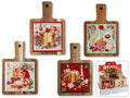 Taglieri natalizi in legno di acacia e ceramica con manico e decori natalizi, set da 12 pezzi, cm 12 x 18 H