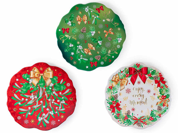 Sottopentola in ceramica con base sughero a ghirlanda natalizia con dettagli, set da 3 pezzi, Ø 20 cm