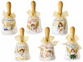 Campanelle natalizie in ceramica con angioletto, scritta e fiocco, set da 6 pezzi, Ø 5 cm x 10 H